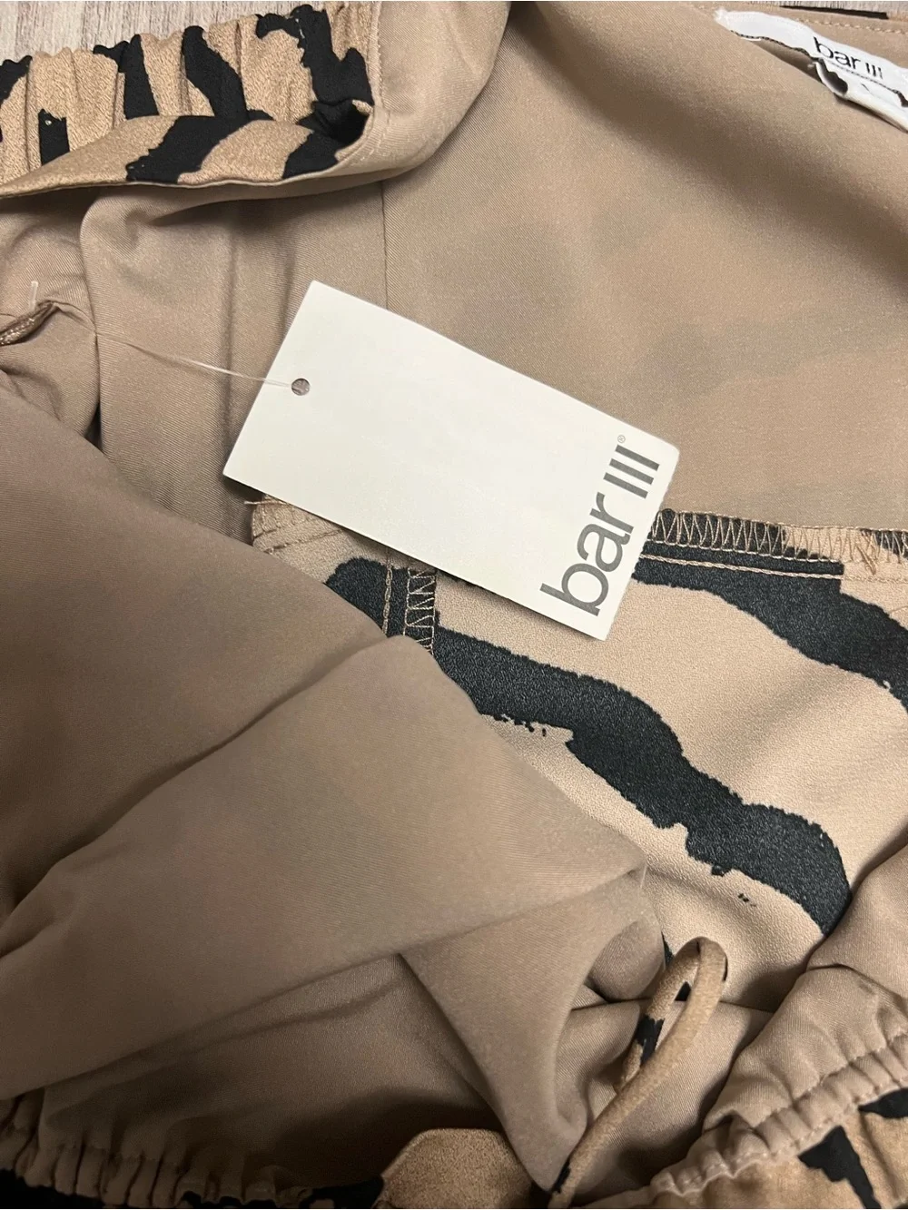 Bar III Beige and Black Zebra-Print Midi Dress with Side Slit